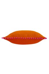 Paoletti Velvet Pom Pom Trimmed Cushion in Orange - Size: 45 cm x 45 cm - thumbnail 2