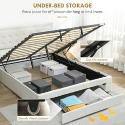 Wyld Haus Double 4FT6 Ottoman Bed Frame with Front Drawer Storage Cream - thumbnail 4