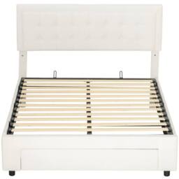 Wyld Haus Double 4FT6 Ottoman Bed Frame with Front Drawer Storage Cream - thumbnail 2