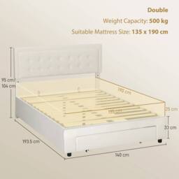 Wyld Haus Double 4FT6 Ottoman Bed Frame with Front Drawer Storage Cream - thumbnail 3