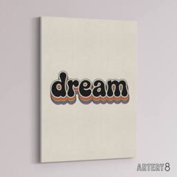 "Artery8 Dream Colourful Retro Rainbow Font Typography Canvas Wall Art Print in Beige - Size: W18"" x H24""" - thumbnail 2