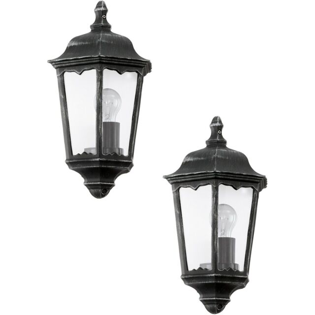 Loops 2 PACK IP44 Outdoor Wall Light Black & Silver Patina Clear Glass 60W E27 - image 1