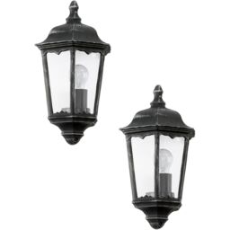 Loops 2 PACK IP44 Outdoor Wall Light Black & Silver Patina Clear Glass 60W E27 - thumbnail 1