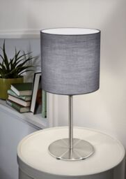 Loops 2 PACK Table Desk Lamp Colour Satin Nickel Steel Shade Grey Fabric E27 1x60W in Metallics - thumbnail 3