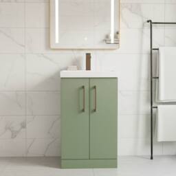 Balterley Modern Bathroom 2 Soft Close Door Vanity Unit Basin, Green, 500mm in Green - thumbnail 2