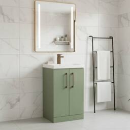 Balterley Modern Bathroom 2 Soft Close Door Vanity Unit Basin, Green, 500mm in Green - thumbnail 3
