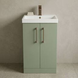Balterley Modern Bathroom 2 Soft Close Door Vanity Unit Basin, Green, 500mm in Green - thumbnail 5