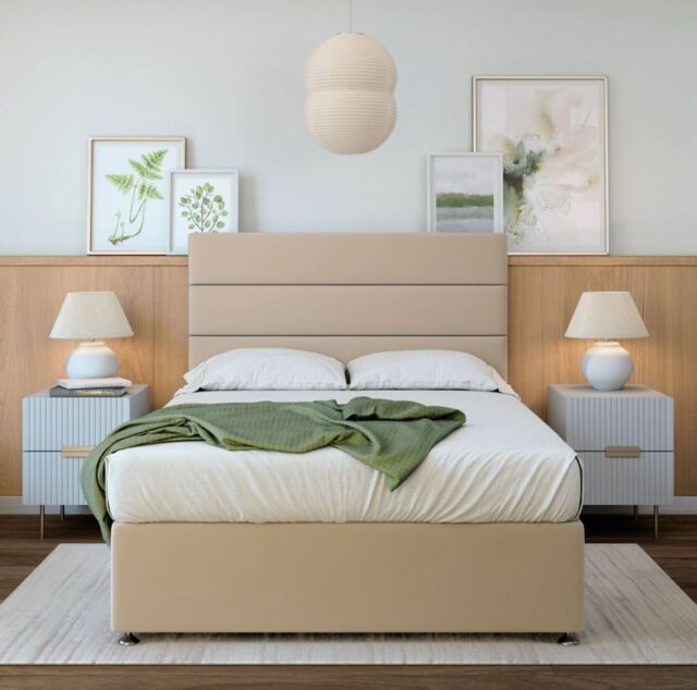 Bedmaster Plush Velvet Divan Base & Lined Headboard in Natural - Size: Single - image 1