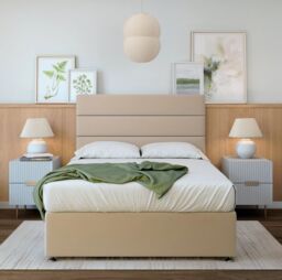 Bedmaster Plush Velvet Divan Base & Lined Headboard in Natural - Size: Single - thumbnail 1