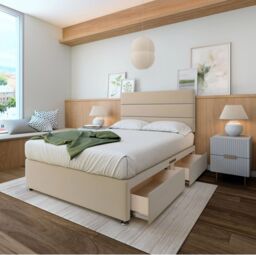 Bedmaster Plush Velvet Divan Base & Lined Headboard in Natural - Size: Single - thumbnail 2