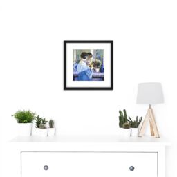 Artery8 Frieseke Blue Arranging Flowers Painting 8X8 Inch Square Wooden Framed Wall Art Print Picture with Mount in Black - thumbnail 2