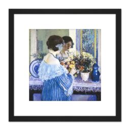 Artery8 Frieseke Blue Arranging Flowers Painting 8X8 Inch Square Wooden Framed Wall Art Print Picture with Mount in Black - thumbnail 1