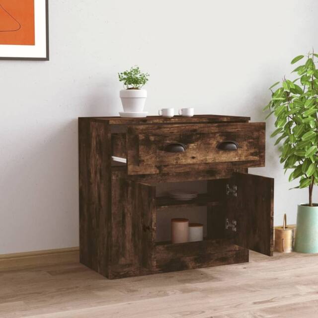 Berkfield Home Sideboard Smoked Oak 70x35.5x67.5 cm Engineered Wood in Brown - image 1
