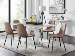 FurnitureboxUK Giovani 6-Seater Grey Glass Dining Table & 6 Corona Faux Leather Dining Chairs in Beige - thumbnail 1