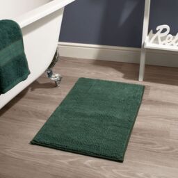 OHS Chenille Bath Mat Noodle Absorbent Non-Slip Soft Shower in Dark Green