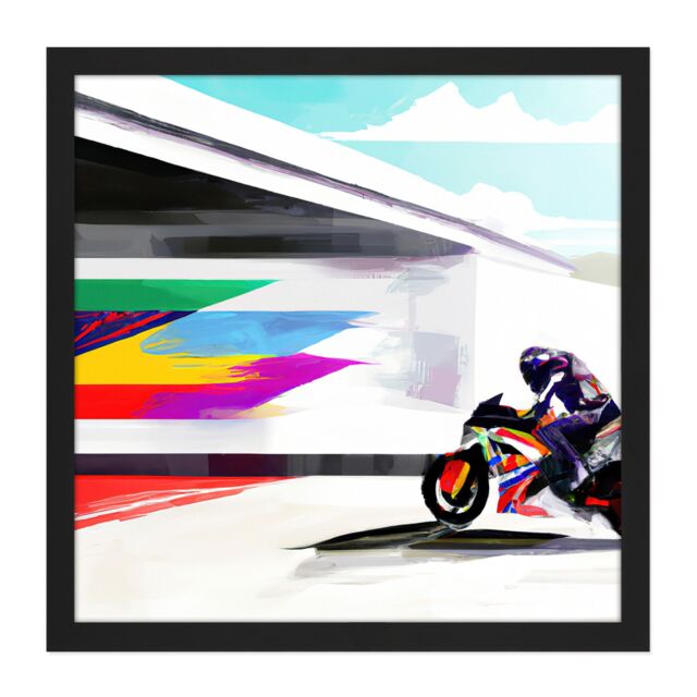 Artery8 Wall Art Print Moto GP Isle Of Man TT Superbike Motorbike Motorcycle Vibrant Modern Abstract Watercolour Painting Square Framed Picture 16X16 - image 1