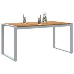Berkfield Home Outdoor Dining Table Grey 160x80x75 cm Steel&Solid Wood Acacia - Size: 160 x 80 x 75 cm - thumbnail 3