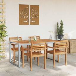 Berkfield Home Outdoor Dining Table Grey 160x80x75 cm Steel&Solid Wood Acacia - Size: 160 x 80 x 75 cm - thumbnail 2