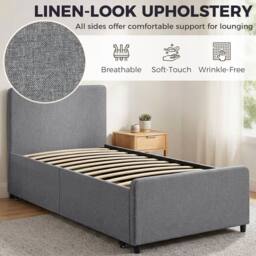 HOMCOM 90 x 190 cm Upholstered Single Bed, Pull Out Trundle Bed in Dark Grey - thumbnail 5