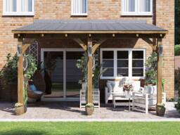 Dunster House Lean To Wooden Gazebo Canopy with Shingles 4m x 3m - Leviathan in Brown - thumbnail 4