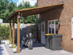 Dunster House Lean To Wooden Gazebo Canopy with Shingles 4m x 3m - Leviathan in Brown - thumbnail 2