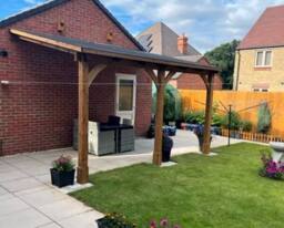 Dunster House Lean To Wooden Gazebo Canopy with Shingles 4m x 3m - Leviathan in Brown - thumbnail 3