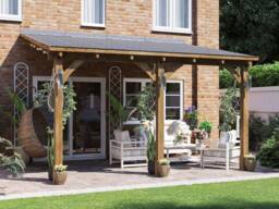 Dunster House Lean To Wooden Gazebo Canopy with Shingles 4m x 3m - Leviathan in Brown - thumbnail 1