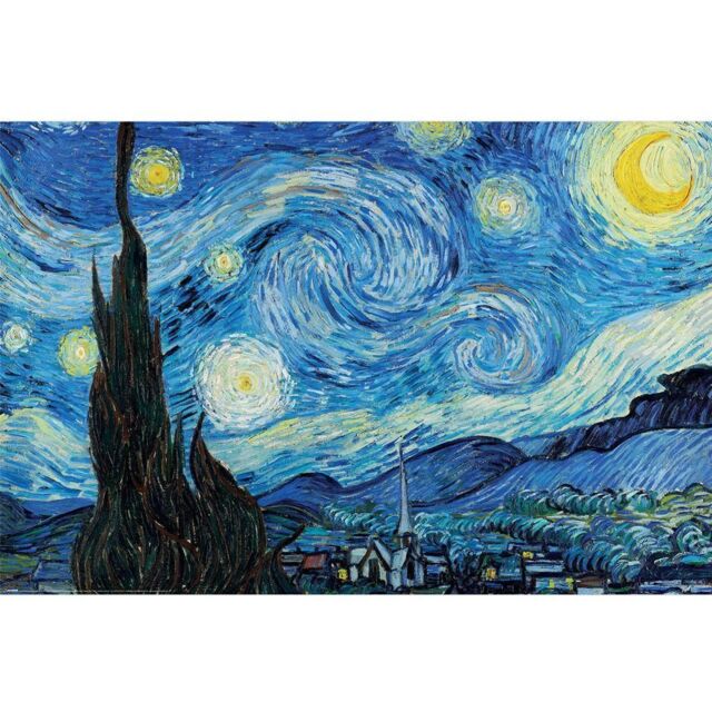 Vincent Van Gogh Starry Night Paper Poster in Blue