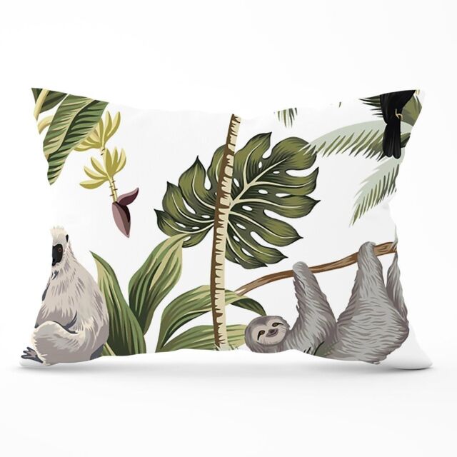 Warren Reed - Designer Tropical Sloths Cushions in Green - Size: 60 cm x 60 cm - image 1
