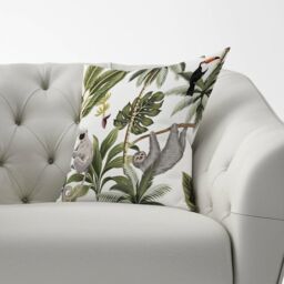 Warren Reed - Designer Tropical Sloths Cushions in Green - Size: 60 cm x 60 cm - thumbnail 2
