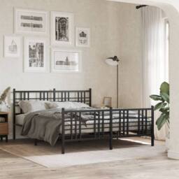 Berkfield Home Metal Bed Frame without Mattress with Footboard Black 150x200cm - Size: 150x200 cm - thumbnail 2