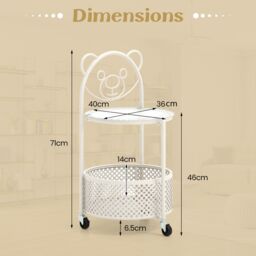 Costway Mobile Glass Coffee Table 2-Tier Round End Table w/Bear Pattern in White - thumbnail 2