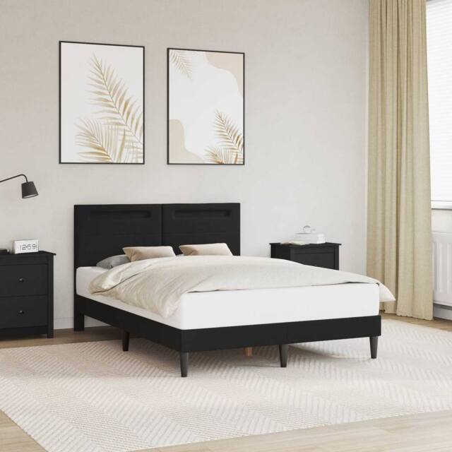 Berkfield Home Bed Frame with LED Strip Lights Black 135 x 190 cm Faux Leather - image 1