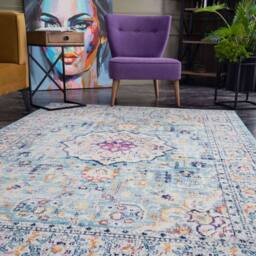 THE RUGS Marrakech Blue Medallion Large Area Rug & Runner Living Room 410 - Size: 80 cm x 150 cm - thumbnail 8