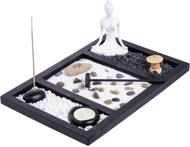 London Boutique Zen Garden Buddha Candle Holder Incense Holder Meditation Gift Set Yin Yang in Dark Brown - Size: 1000L - image 1