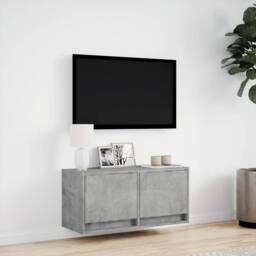 Berkfield Home TV Wall Cabinet with LED Lights Concrete Grey 80x31x35 cm - Size: 80 x 31 x 35 cm - thumbnail 4