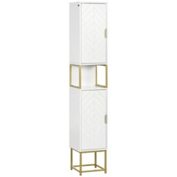 Kleankin Narrow Bathroom Storage Cabinet with Open Shelf Adjustable Shelf in White - thumbnail 2