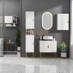 Kleankin Narrow Bathroom Storage Cabinet with Open Shelf Adjustable Shelf in White - thumbnail 4
