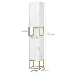 Kleankin Narrow Bathroom Storage Cabinet with Open Shelf Adjustable Shelf in White - thumbnail 3