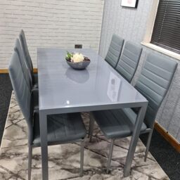 KOSY KOALA Modern Rectangle Glass Dining Table Set With 6 Grey Faux Leather Chairs Dining Room Furniture in Brown - thumbnail 7