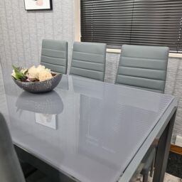KOSY KOALA Modern Rectangle Glass Dining Table Set With 6 Grey Faux Leather Chairs Dining Room Furniture in Brown - thumbnail 6
