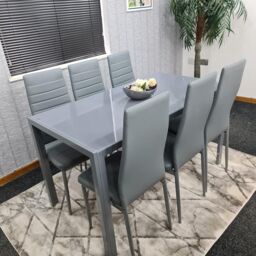 KOSY KOALA Modern Rectangle Glass Dining Table Set With 6 Grey Faux Leather Chairs Dining Room Furniture in Brown - thumbnail 5