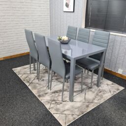 KOSY KOALA Modern Rectangle Glass Dining Table Set With 6 Grey Faux Leather Chairs Dining Room Furniture in Brown - thumbnail 3