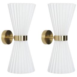 Wyld and Coco Set of 2 White Fabric Shade Wall Lamps with Brass Accents - thumbnail 2