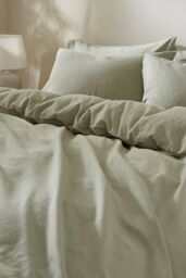 Martex Touch of Linen Duvet Cover Set (Includes 2 Pillowcases 1 For Single) in Pale Green - Size: Single - thumbnail 5