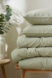 Martex Touch of Linen Duvet Cover Set (Includes 2 Pillowcases 1 For Single) in Pale Green - Size: Single - thumbnail 3