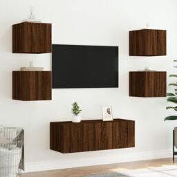 Berkfield Home TV Wall Cabinets with LED Lights 2 pcs Brown Oak 30.5x35x30 cm - thumbnail 5