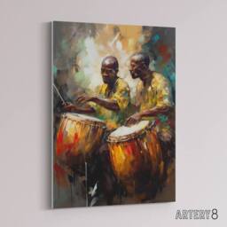 "Artery8 African Music Drum Players Canvas Wall Art Print - Size: W18"" x H24""" - thumbnail 2