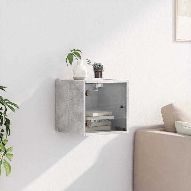 Berkfield Home Elegant Bedside Cabinet with Glass Door Concrete Grey 35x37x35 cm - Size: 35 x 37 x 35 cm - image 1
