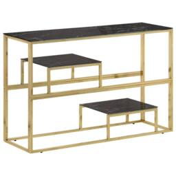 Berkfield Home Console Table Gold Stainless Steel & Tempered Glass - thumbnail 1
